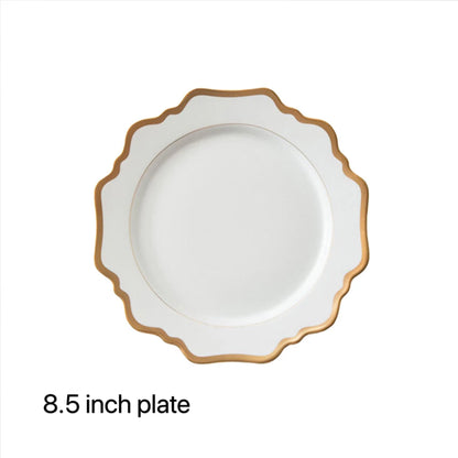 Multi Size Nordic Phnom Penh White Sun Flower Ceramic Plate Set Restaurant Wedding Household Bone China Western Steak Salad Dish.