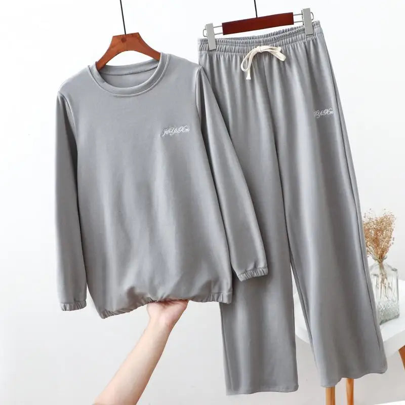 Fdfklak New Autumn Winter Warm Sleepwear 2 Piece Sets For Women's Cotton Pajamas Homewear M-XXL Large Size Pijama Pyjama.