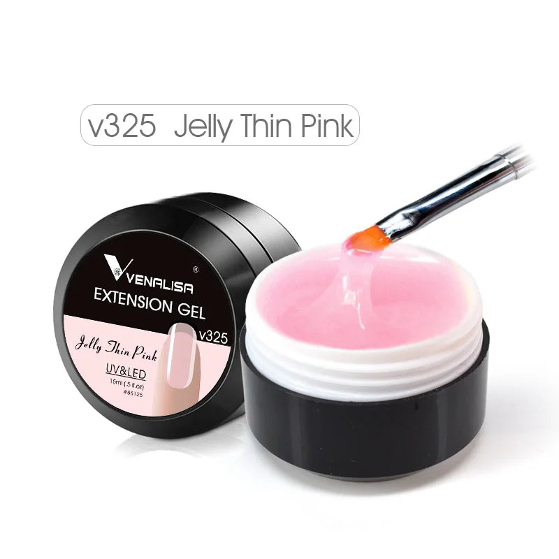 15ml Venalisa Jelly Extension Nail UV Construction Gel French Glitter Poly Nail Gel Clear Natural Camouflage Color Fibre Varnish