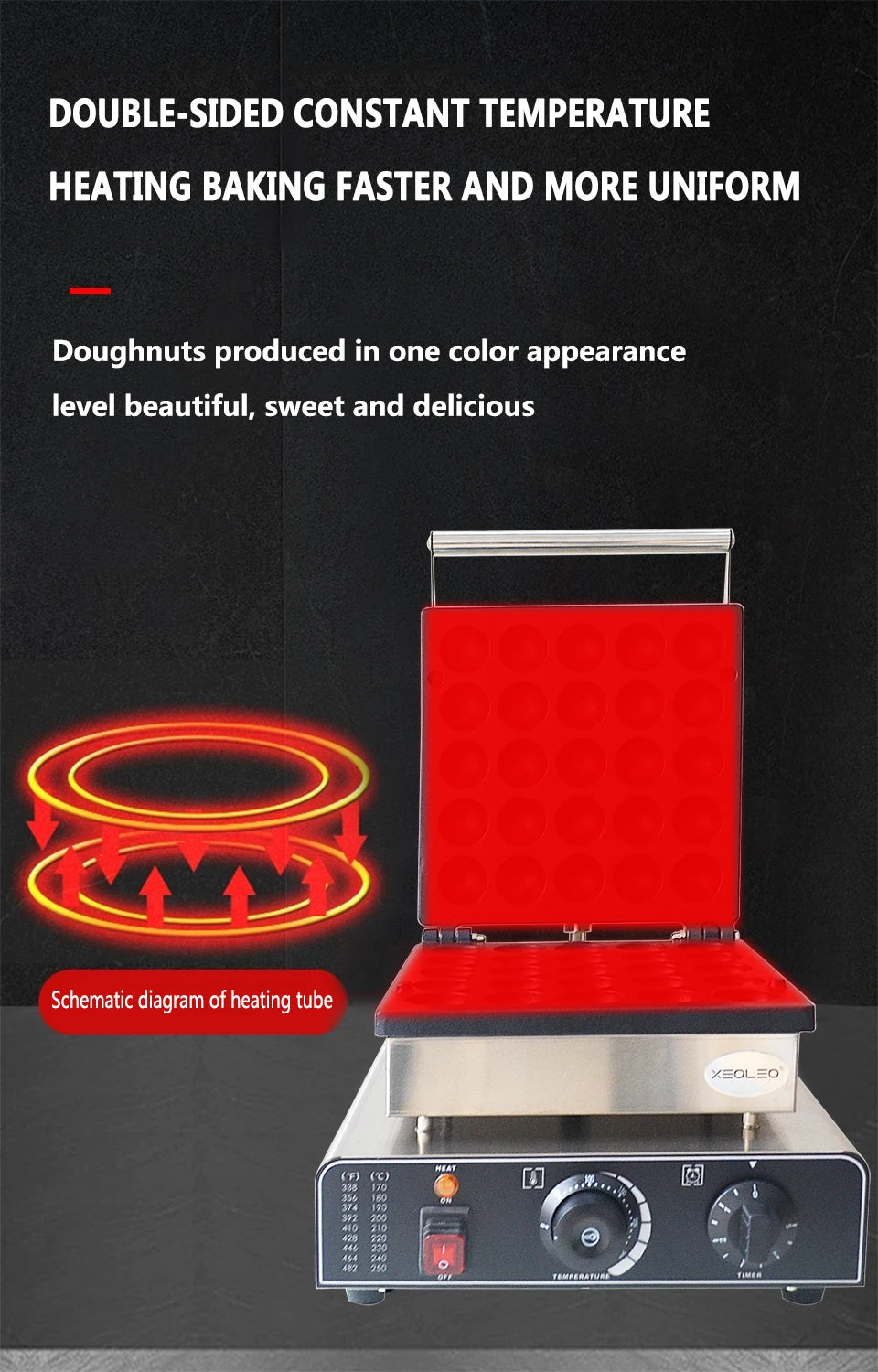 XEOLEO Electric Waffle Maker 850W Round Ball Waffle Machine 4cm Waffle Making Machines Non-stick takoyaki maker.