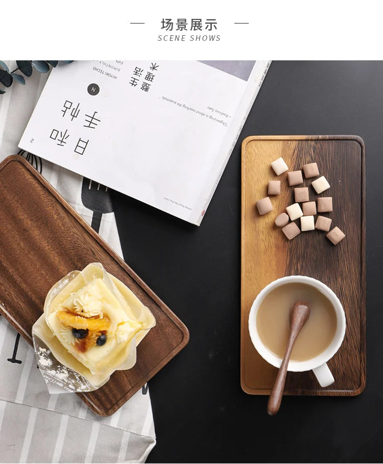 Rectangle Wooden Tea Tray Serving Table Plate Snacks Food Storage Dish for Hotel Home.