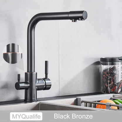 Chrome Brass Pure Water Kitchen Faucet Dual Handle Hot and Cold Drinking Water 3-way Filter Kitchen Purified Mixer Taps