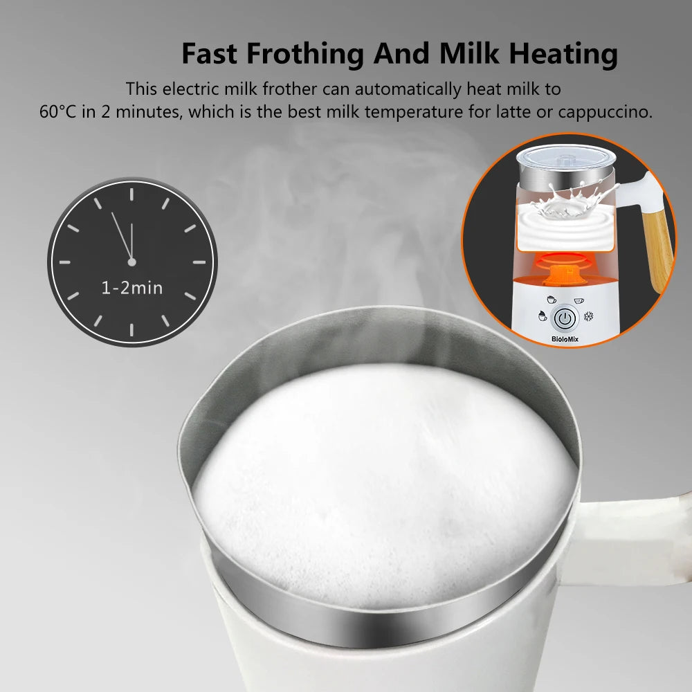 BioloMix NEW Automatic Hot and Cold Milk Frother Warmer for Latte, Foam Maker for Coffee, Hot Chocolates, Cappuccino.