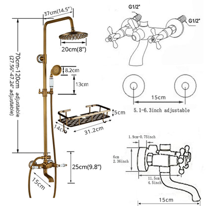 POIQIHY Antique Shower Set Wall Bathroom Bath Shower Faucet Rainfall Brass Swivel Spout Mixer Tap Sliding Bar Shower System