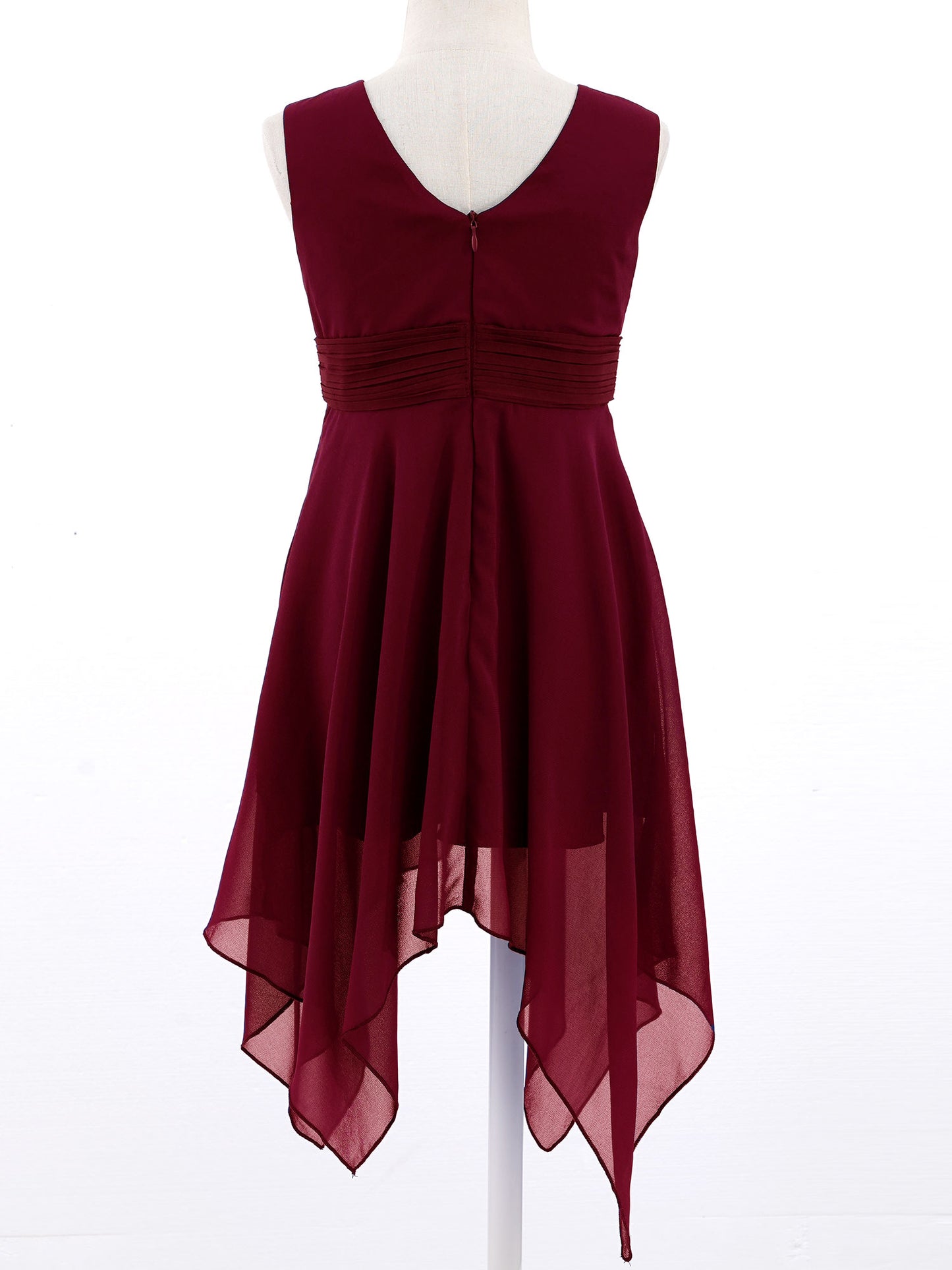 Blumenmädchen-Chiffonkleid mit floraler Spitze, Sommer, ärmellos, hoher, niedriger Saum, formelles Hochzeitskleid für Brautjungfer, Junior, Prinzessin