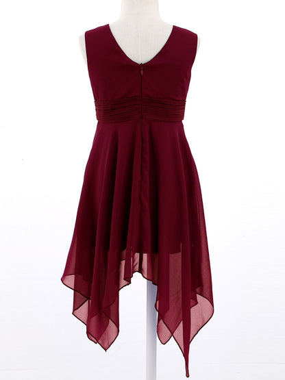 Blumenmädchen-Chiffonkleid mit floraler Spitze, Sommer, ärmellos, hoher, niedriger Saum, formelles Hochzeitskleid für Brautjungfer, Junior, Prinzessin