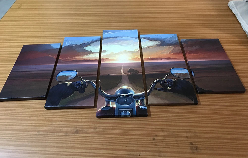 5 Pieces Printed Canvas Painting Landscape Poster Sunset Seascape Beach Wall Art Image Modular Wall Picture Room Decor Framework.