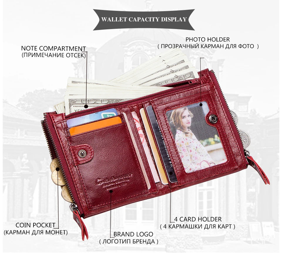 CONTACT'S Genuine Leather Short Wallets for Women Luxury Designer Coin Purse Female Money Clip Card Holder Customize Men Wallets.