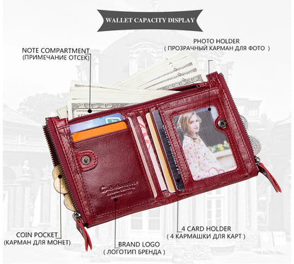 CONTACT'S Genuine Leather Short Wallets for Women Luxury Designer Coin Purse Female Money Clip Card Holder Customize Men Wallets.