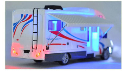 1:28 Diecast Luxury RV Recreational Vehicle Car Model Metal Camper Van Motorhome Touring Car Model Sound and Light Kids Toy Gift