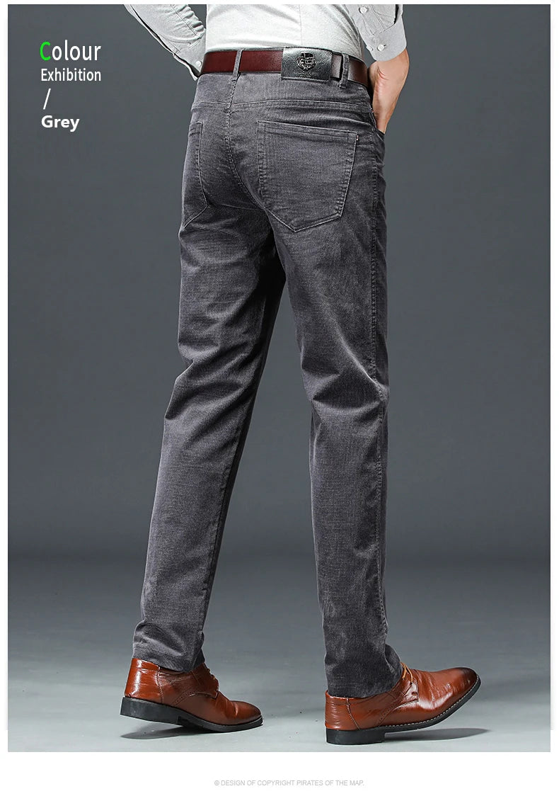 Spring Autumn New Men Pants Corduroy Fabric Comfortable Soft Casual Business Office Male Trousers Khaki Apricot Black Blue.