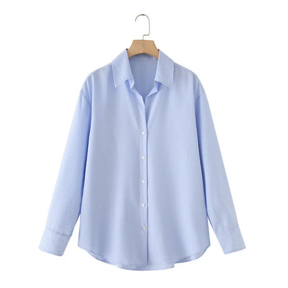 KAR&OT ZA Women's Clothing 2025 Summer New Style Button-down Minimalist Striped Long-sleeved Lapel Shirt Top 2350485.