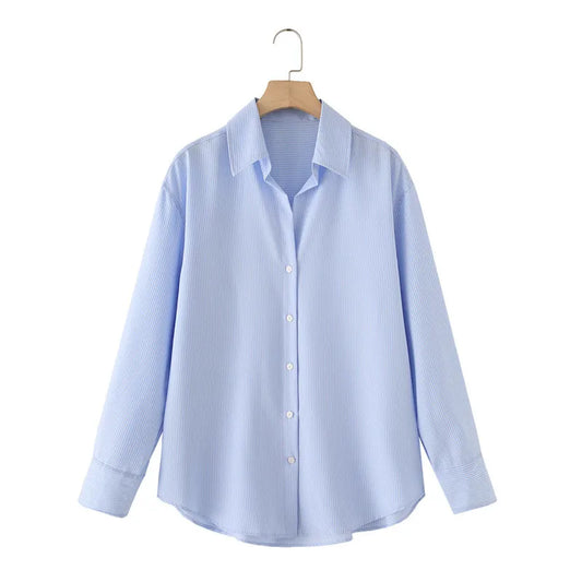 KAR&OT ZA Women's Clothing 2025 Summer New Style Button-down Minimalist Striped Long-sleeved Lapel Shirt Top 2350485.