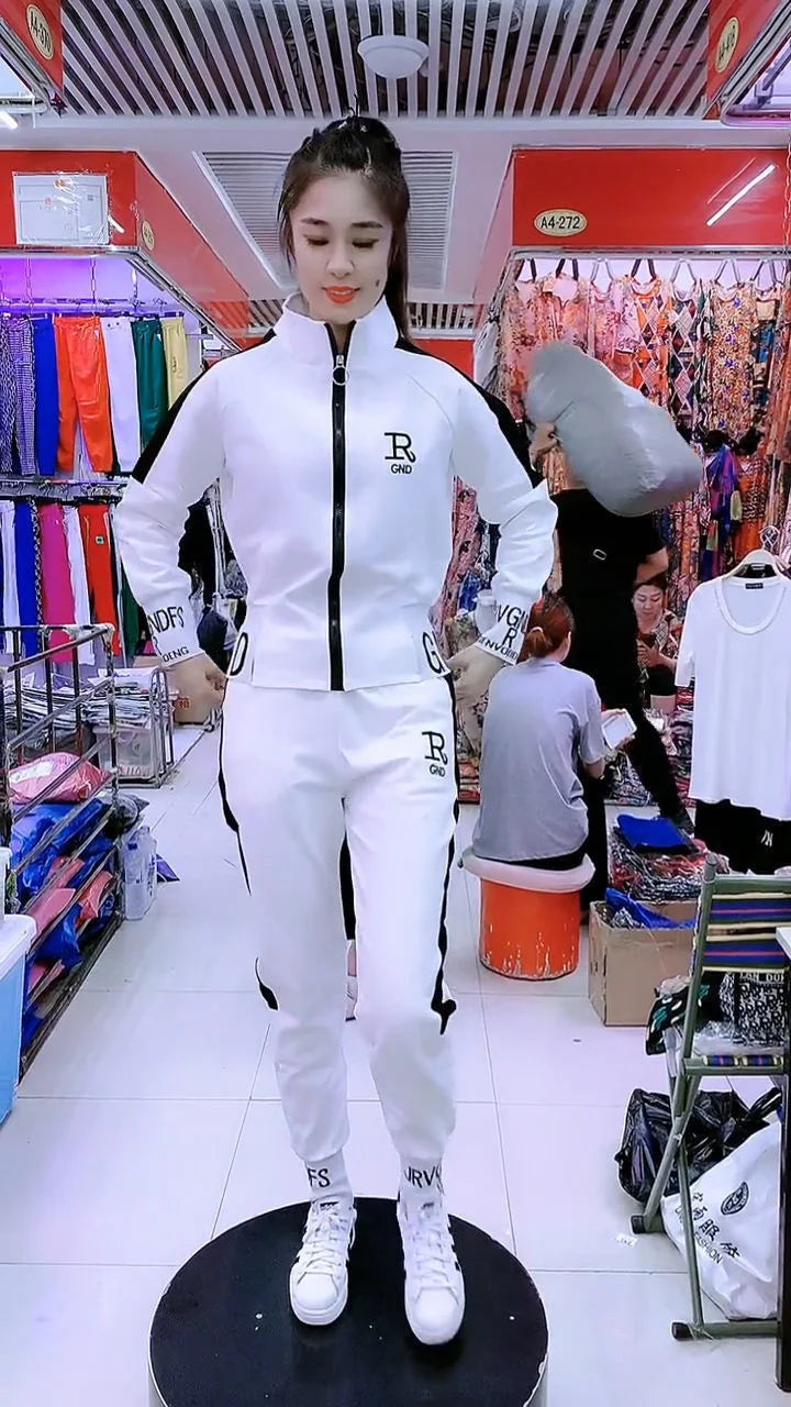 Women's Casual Suit Spring Autumn New Fashion Korean Sportswear Slim Long Sleeve Coats Tops And Pants 2 Two Piece Set For Women.