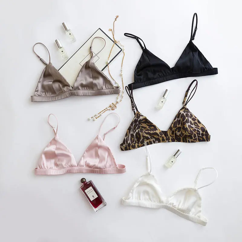 88% Natural Silk 12% Spandex Women Bra non-pad triangle cup everyday sexy Wireless Wire Free Bra Bralette TG121.