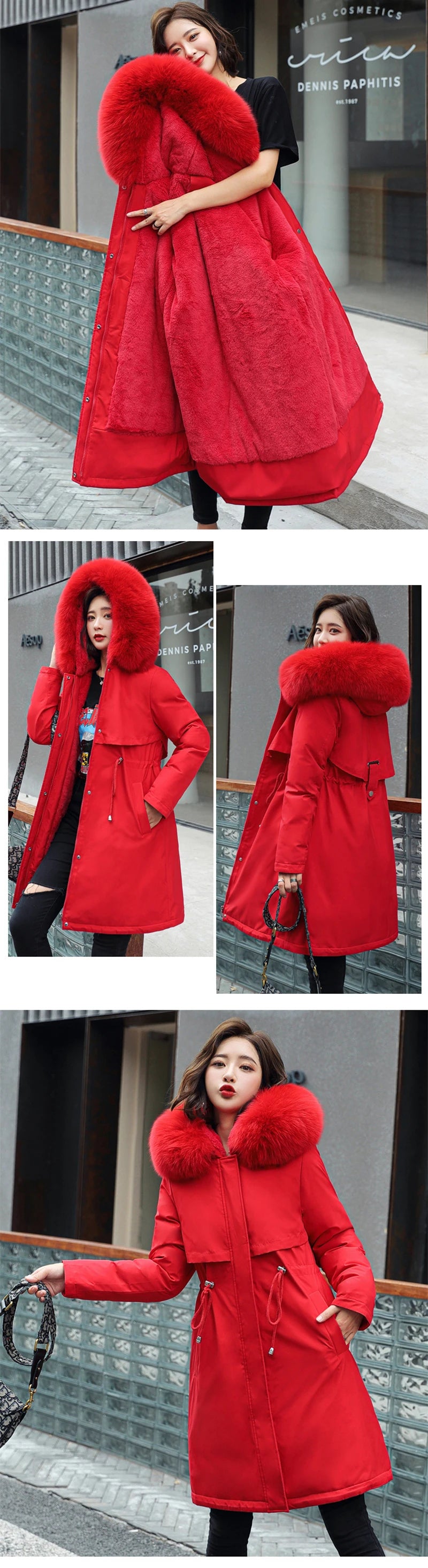 Neue Winterjacke für Damen, warme Parkas mit Pelzkragen, langer lässiger Parka, schmal, verdickt, Maxi-Größe, Damenmantel, Schnee-Kapuzenmäntel.