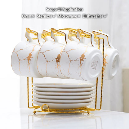 Marble Ceramic Coffee Cup Saucer Spoon Set 200ml Nordic Tea Cup Matt Porcelain Tea Set Advanced Teacup Cafe Espresso Cup.