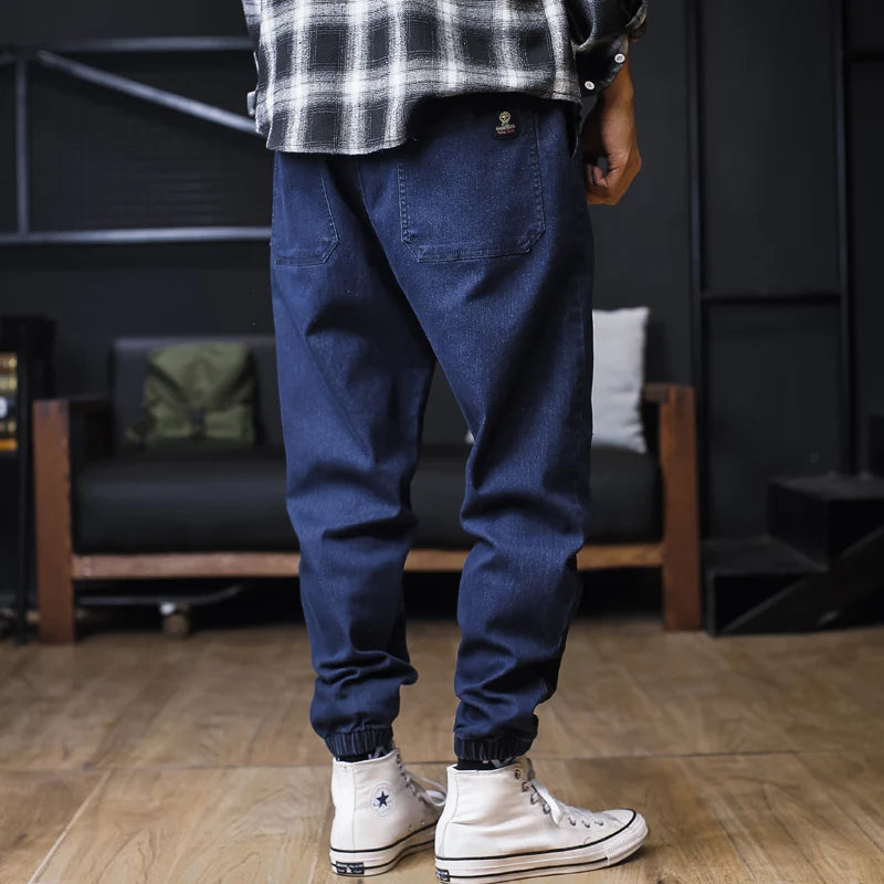 Plus Size Jeans Men Loose Joggers Streetwear Harem Jeans Cargo Pants Ankle-Length Denim Trousers.