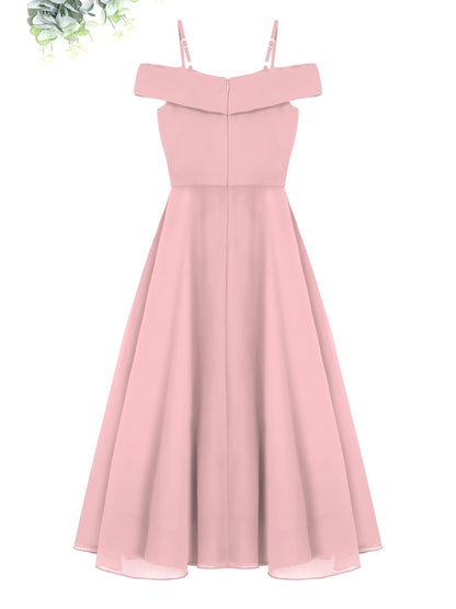 Elegantes Chiffon-Partykleid für Mädchen, schulterfrei, verstellbarer Spaghettiträger, bodenlanges Maxikleid für Hochzeit, Geburtstag, Abend