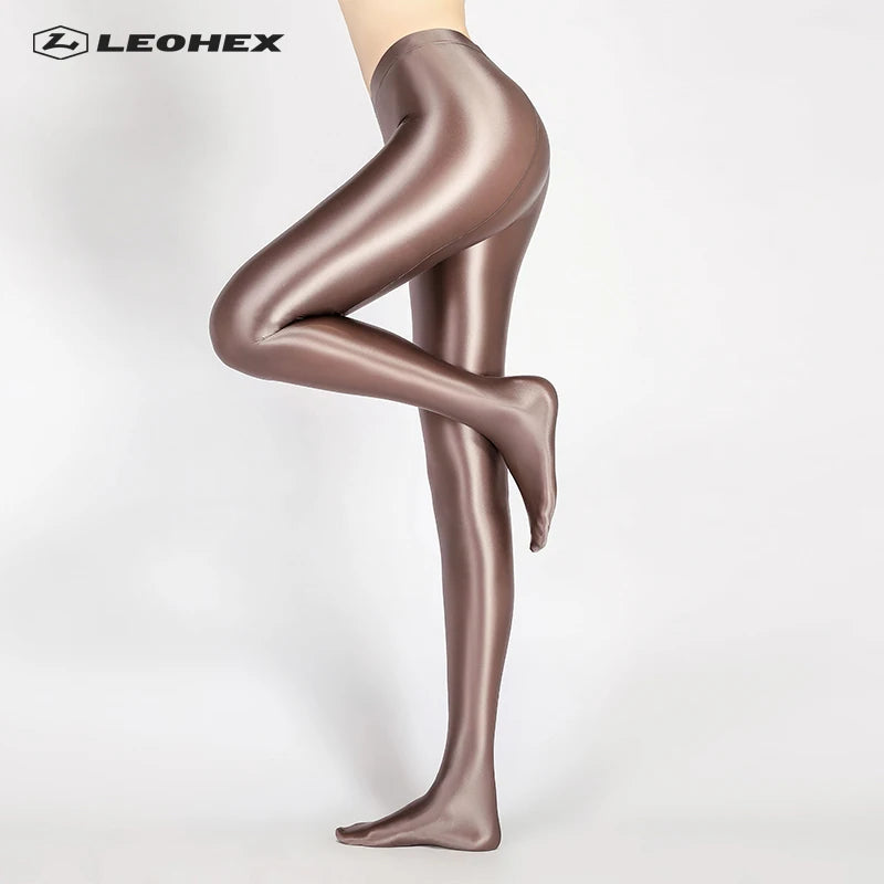 LEOHEX-Satin Glossy Sexy Leggings for Women,Trousers,Glitter Stockings,Shiny,Ankle-Length Pants,High Waist Tights,Japanese Jeggi.