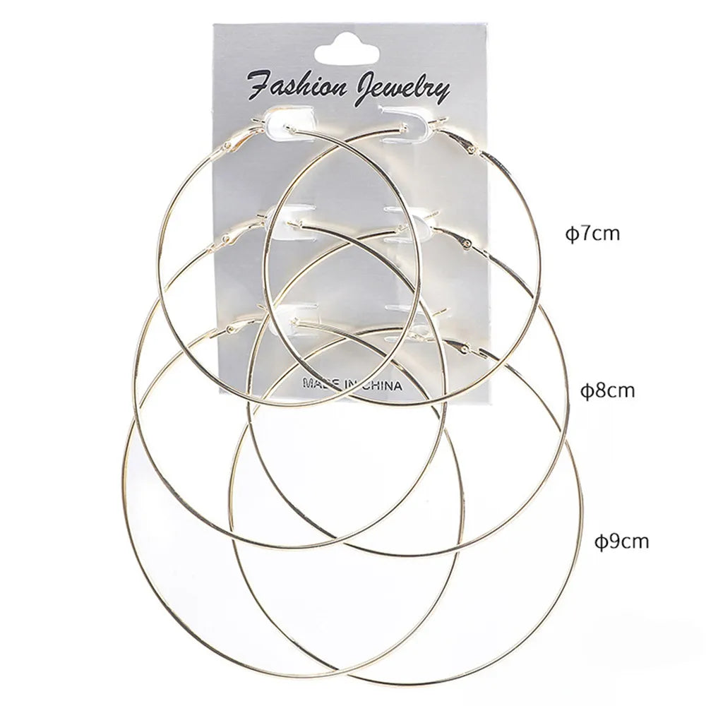 3pair/set Punk Hoop Earrings Set Big Circle Earrings Jewelry For Women Girls Steampunk Ear Clip Fashion Ear Ring Accessories New.