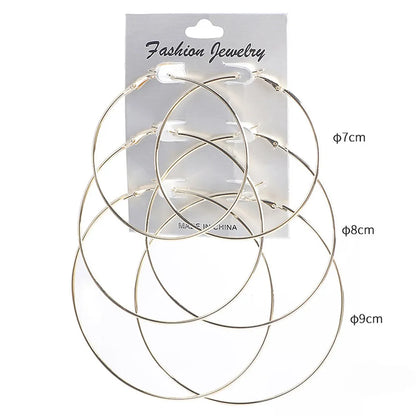 3pair/set Punk Hoop Earrings Set Big Circle Earrings Jewelry For Women Girls Steampunk Ear Clip Fashion Ear Ring Accessories New.