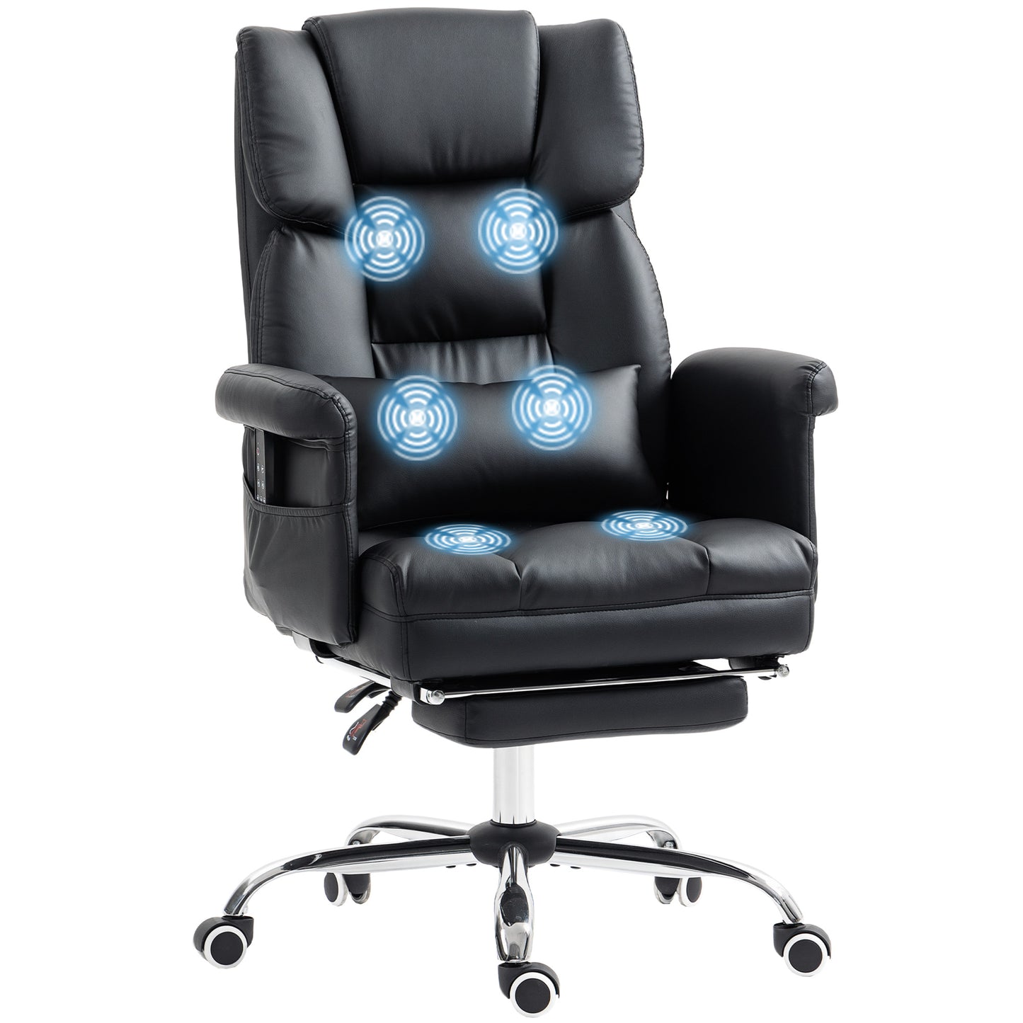 Homcom Bürostuhl mit 6 Massagepunkten, einziehbare Fußstütze, höhenverstellbar, Fernbedienung und Lordosenstütze, Schwarz
