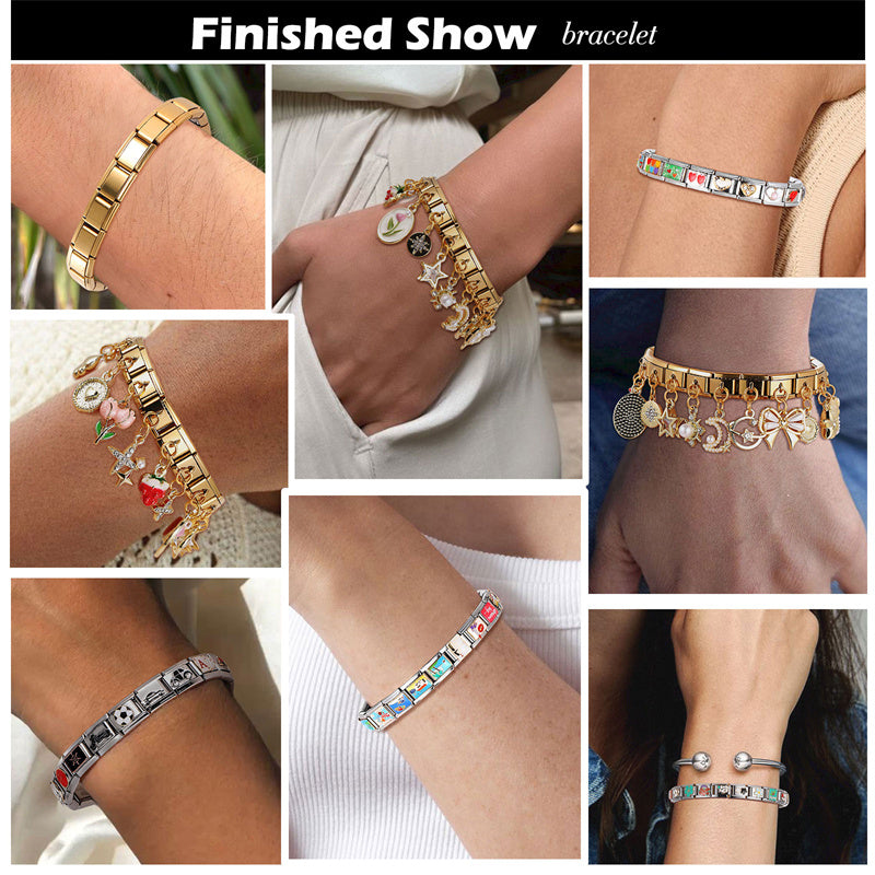 New Fashion 9mm 15 Style Italian Modular Charm Bracelet Fashionable Leisure Holiday Scenery Literary Modular Elastic Bracelet.