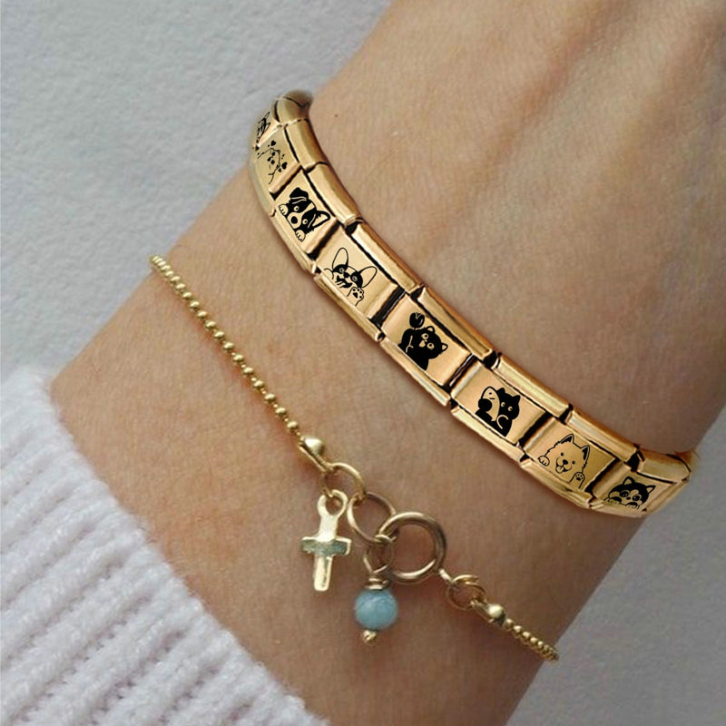 New Fashion 9mm 15 Style Italian Modular Charm Bracelet Fashionable Leisure Holiday Scenery Literary Modular Elastic Bracelet.