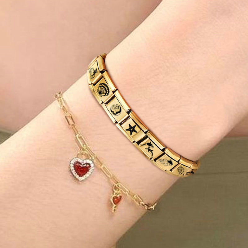 New Fashion 9mm 15 Style Italian Modular Charm Bracelet Fashionable Leisure Holiday Scenery Literary Modular Elastic Bracelet.