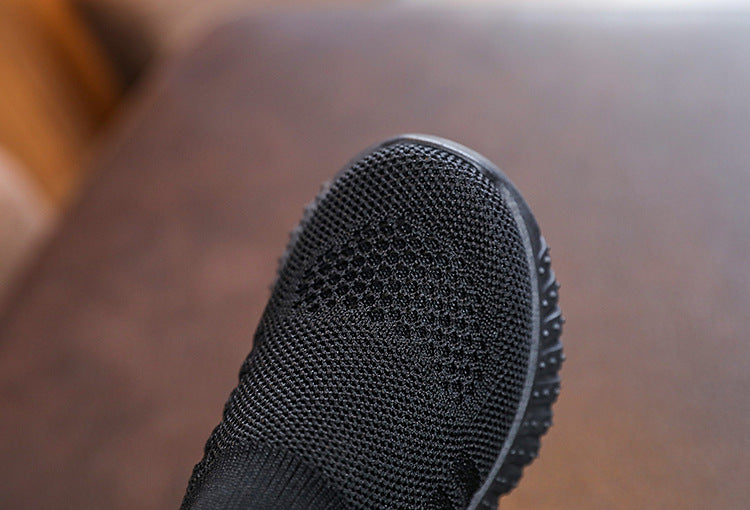 Kids Spring and Autumn Striped Knitted Sneakers Tennis Casual Shoes Children Breathable Girls Boys Slip-on Running Sports Shoes.