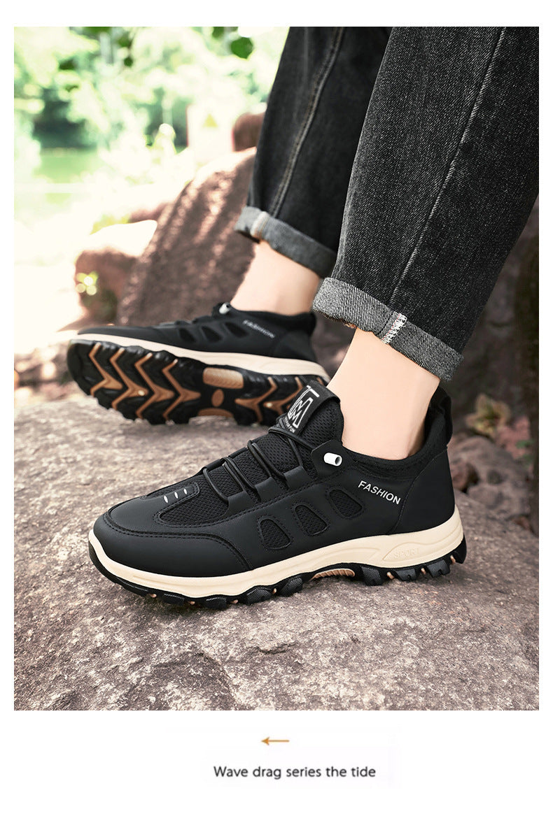Men Soft Hiking Shoes Summer Breathable Mesh Sneakers Light Black Hike Footwear Walking Shoes Outdoor Shoes Climbing Shoe Male