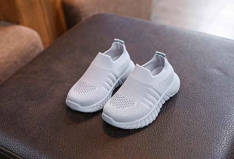 Kids Spring and Autumn Striped Knitted Sneakers Tennis Casual Shoes Children Breathable Girls Boys Slip-on Running Sports Shoes.