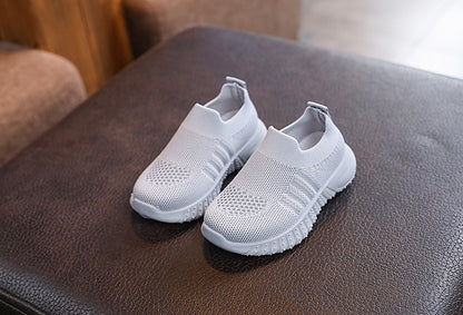 Kids Spring and Autumn Striped Knitted Sneakers Tennis Casual Shoes Children Breathable Girls Boys Slip-on Running Sports Shoes.