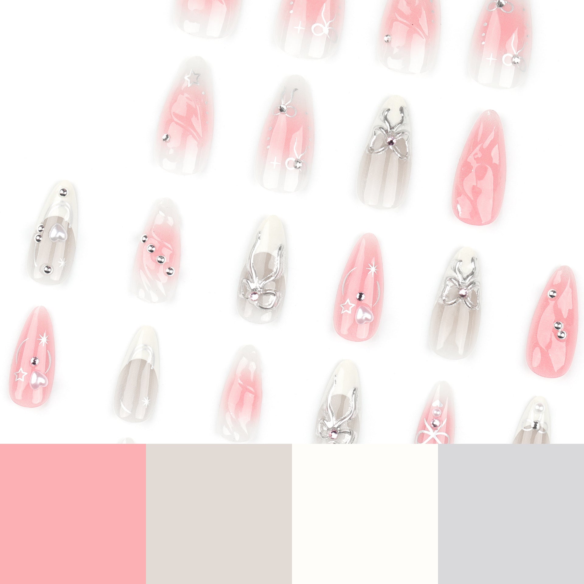 24Pcs White Almond False Nails Ballet with French Design Wearable Fake Nails Gradient Simple Full Cover Press on Nail Tips Art.