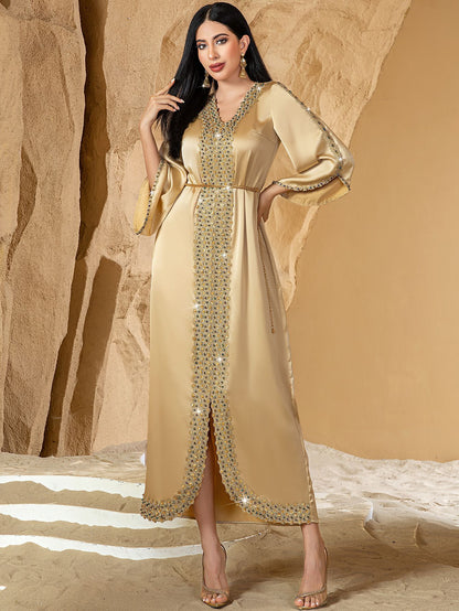 Eid Muslim Kleid für Frauen Ramadan Jalabiya Spitze Diamant Party Kleider Abaya Lange Robe Marokko Dubai Kaftan Vestidos Largos 2025.