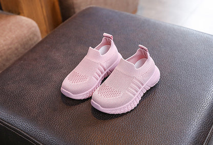 Kids Spring and Autumn Striped Knitted Sneakers Tennis Casual Shoes Children Breathable Girls Boys Slip-on Running Sports Shoes.
