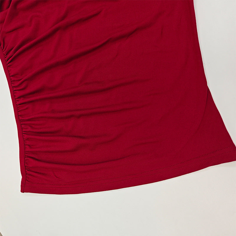 Gtpdpllt Women Tees Sexy Turtleneck Long Sleeve Pleated Basic Women's T-shirts 2025 Spring Autumn Fashion Chic Female Streetwear.