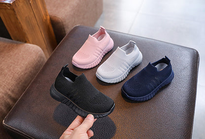 Kids Spring and Autumn Striped Knitted Sneakers Tennis Casual Shoes Children Breathable Girls Boys Slip-on Running Sports Shoes.