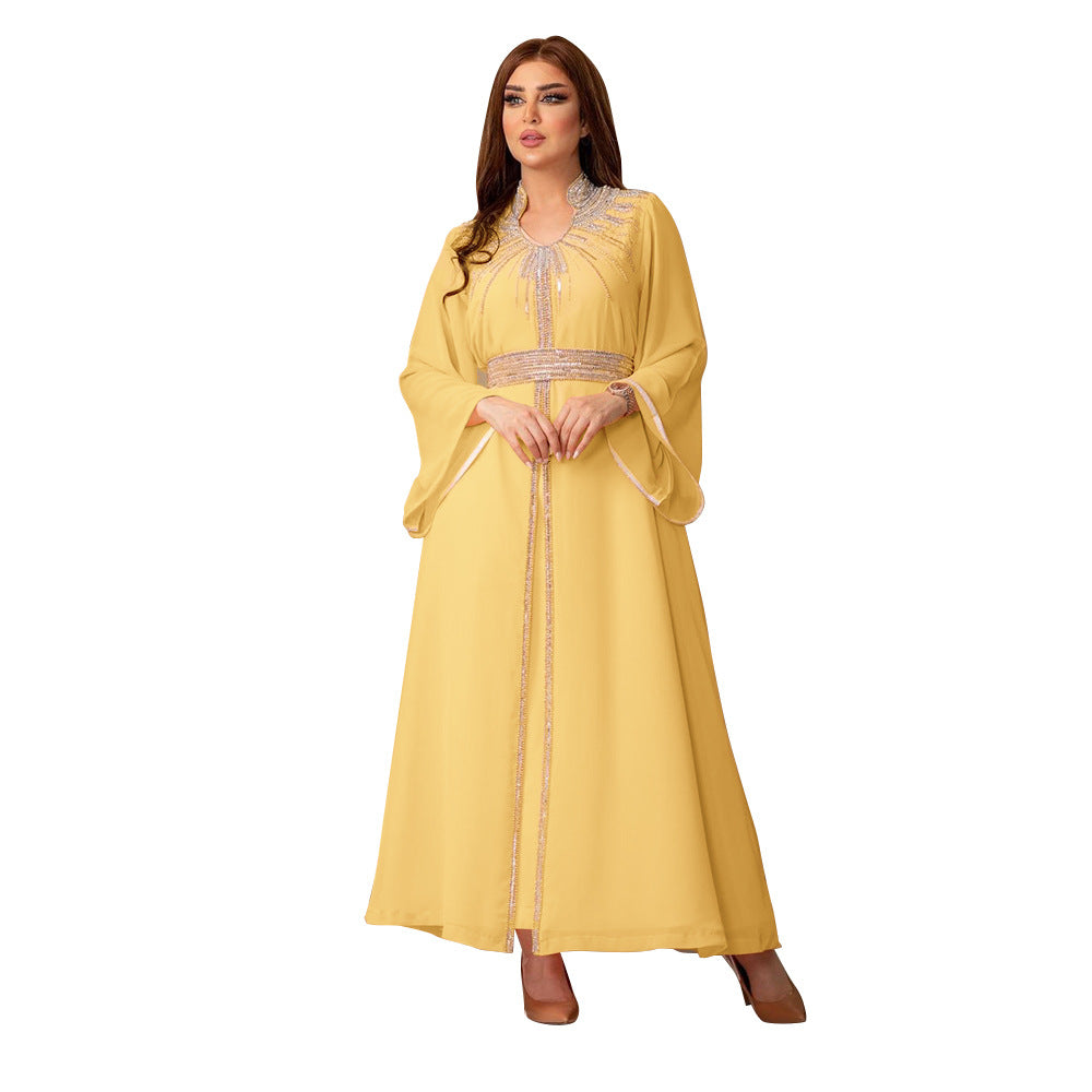 Marokko Party Kleid Frauen Muslimischen Abaya Stehkragen Mode Dubai Abayas Diamant Kaftan Elegante Robe Vestidos Türkei Kleid