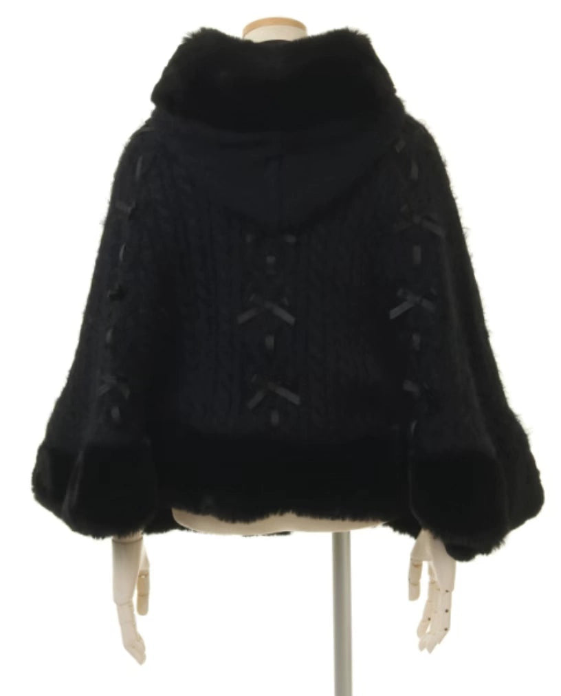 Japanische Liz Süße Prinzessin Faux Kaninchen Fell Cape Mantel Frauen Herbst Winter Pelz Jacke Lose Uhr Strass Bogen Mit Kapuze Mantel