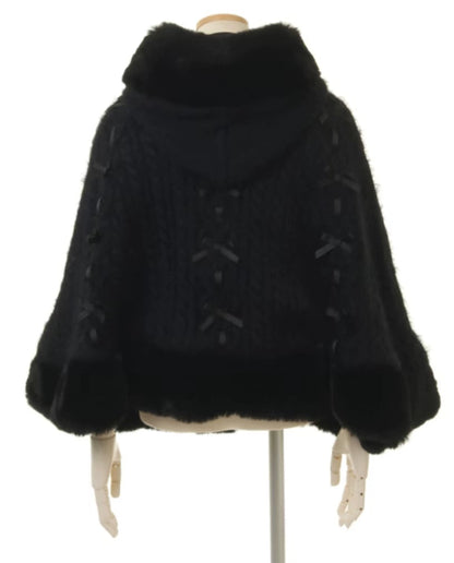 Japanische Liz Süße Prinzessin Faux Kaninchen Fell Cape Mantel Frauen Herbst Winter Pelz Jacke Lose Uhr Strass Bogen Mit Kapuze Mantel