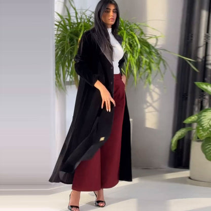 Muslim Women Abaya Eid Lapel Trench Coat Single Breasted Overcoat Ramadan Morocco Dubai caftan kaftan Arab Casual Long Outerwear.