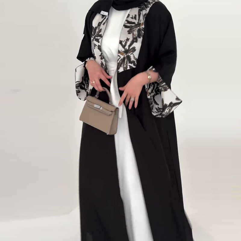 Muslim Abaya Women Print Cardigan Long Trench Coat Eid Morocco Windbreaker Patchwork Outerwear Saudi Arab Ramadan Overcoat 2025.
