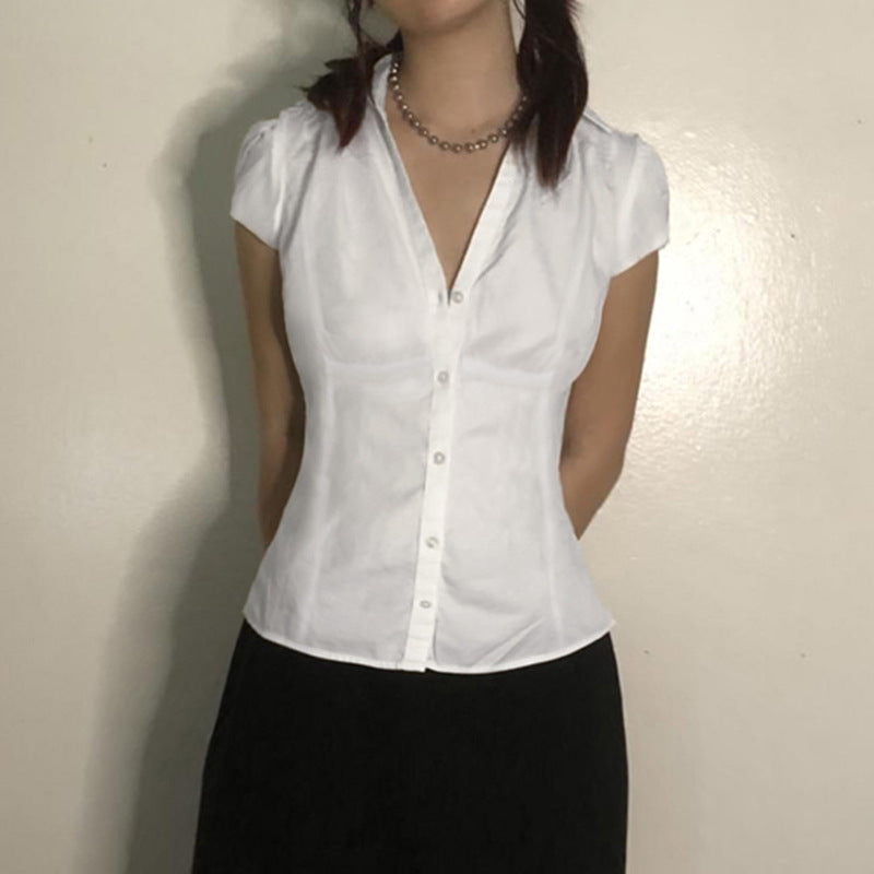 Women's Short Sleeve T-Shirt, Slim, Turn-Down Collar, Preppy Style, Patchwork, Casual, Summer Fashion, Fake 2 Piece, 2024