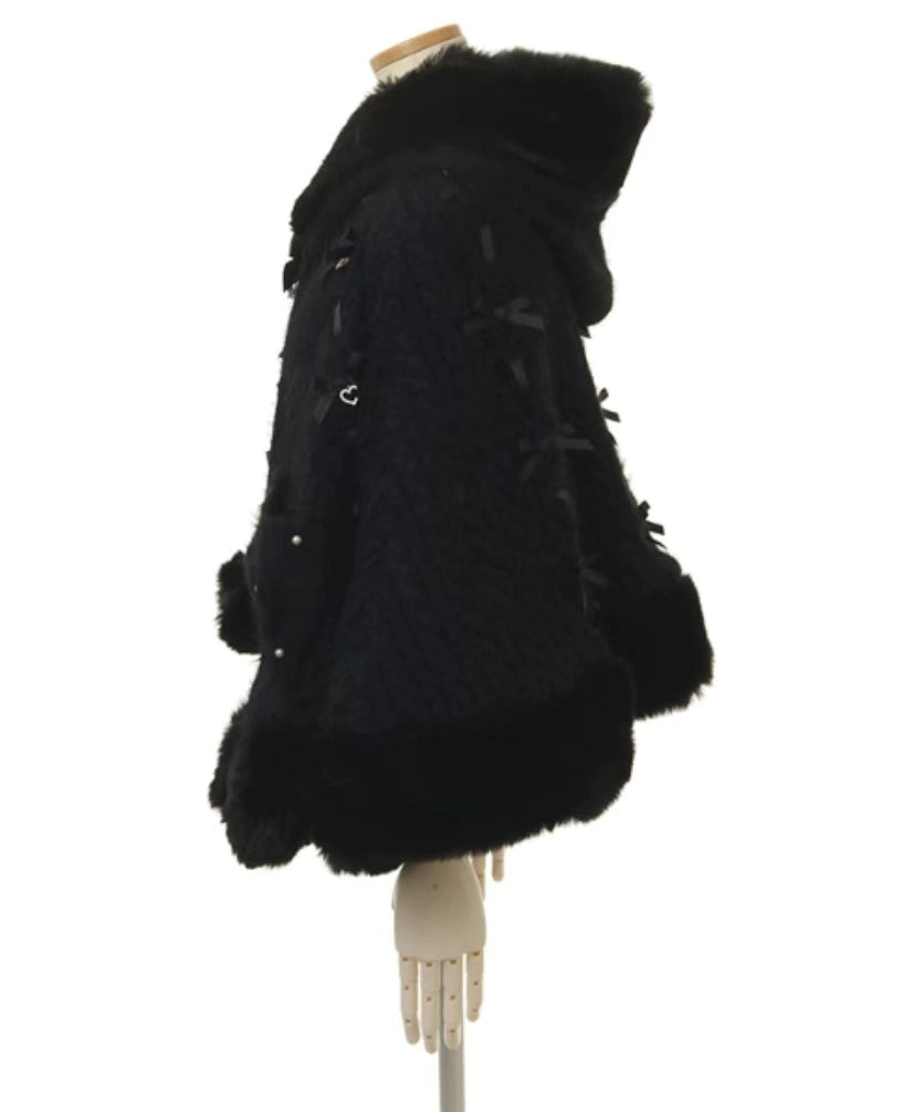 Japanische Liz Süße Prinzessin Faux Kaninchen Fell Cape Mantel Frauen Herbst Winter Pelz Jacke Lose Uhr Strass Bogen Mit Kapuze Mantel