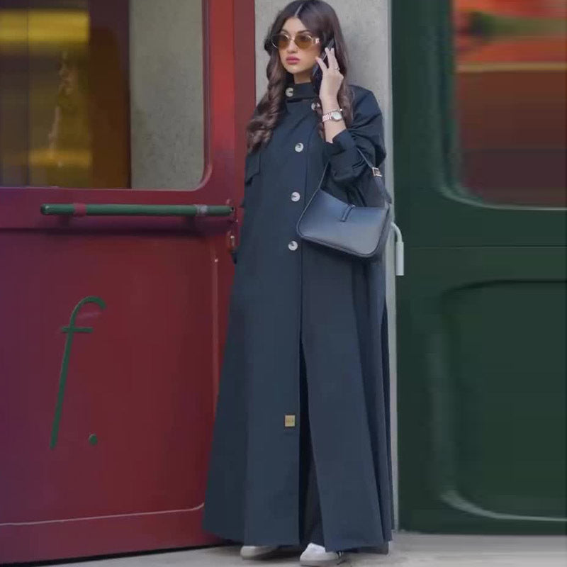 Muslim Abaya Women Trench Coat Morocco Overcoat England Retro Motorcycle Jacket Dubai Long Outerwear Eid Ramadan Saudi Arab 2025.