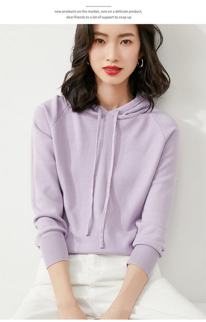 Women's Autumn and Winter New Casual Hoodies Sport Loose Hooded Knitted Hoodie Pullover Sweater.