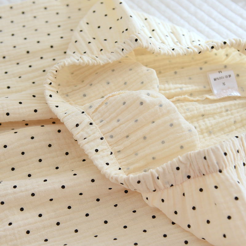 2025 Spring and Autumn New Women's Pajama Set 100%cotton crepe long-sleeved trousers two-piece polka dot cute home wear thin set