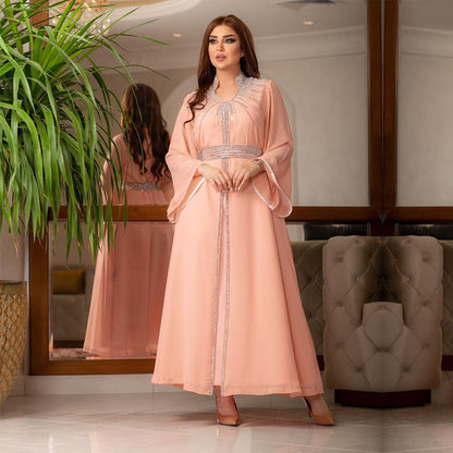 Marokko Party Kleid Frauen Muslimischen Abaya Stehkragen Mode Dubai Abayas Diamant Kaftan Elegante Robe Vestidos Türkei Kleid.